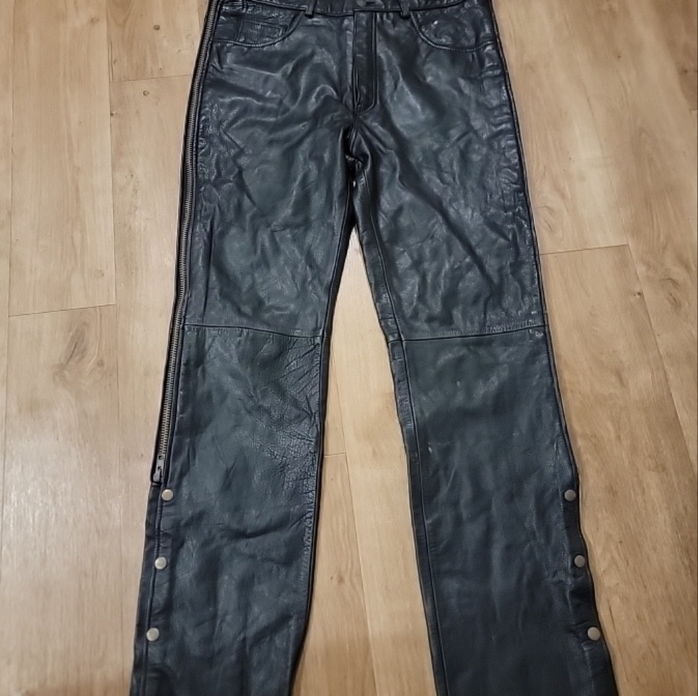 Black Leather Motorcycle Pants/ Chaps Bikers USA By Dream Apparel. 34 X 33